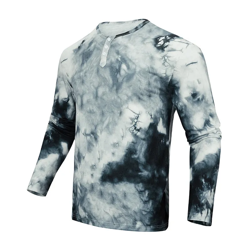 TIE-DYED LONG SLEEVE HENLEY SHIRT