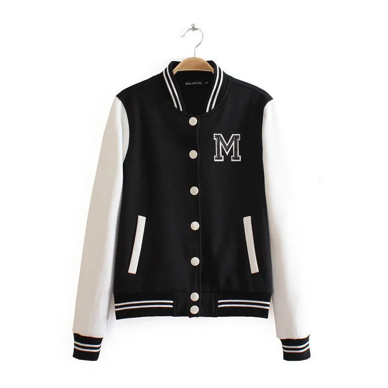 VenusFox M logo classical bomber o-neck women coat Baseball Jacket