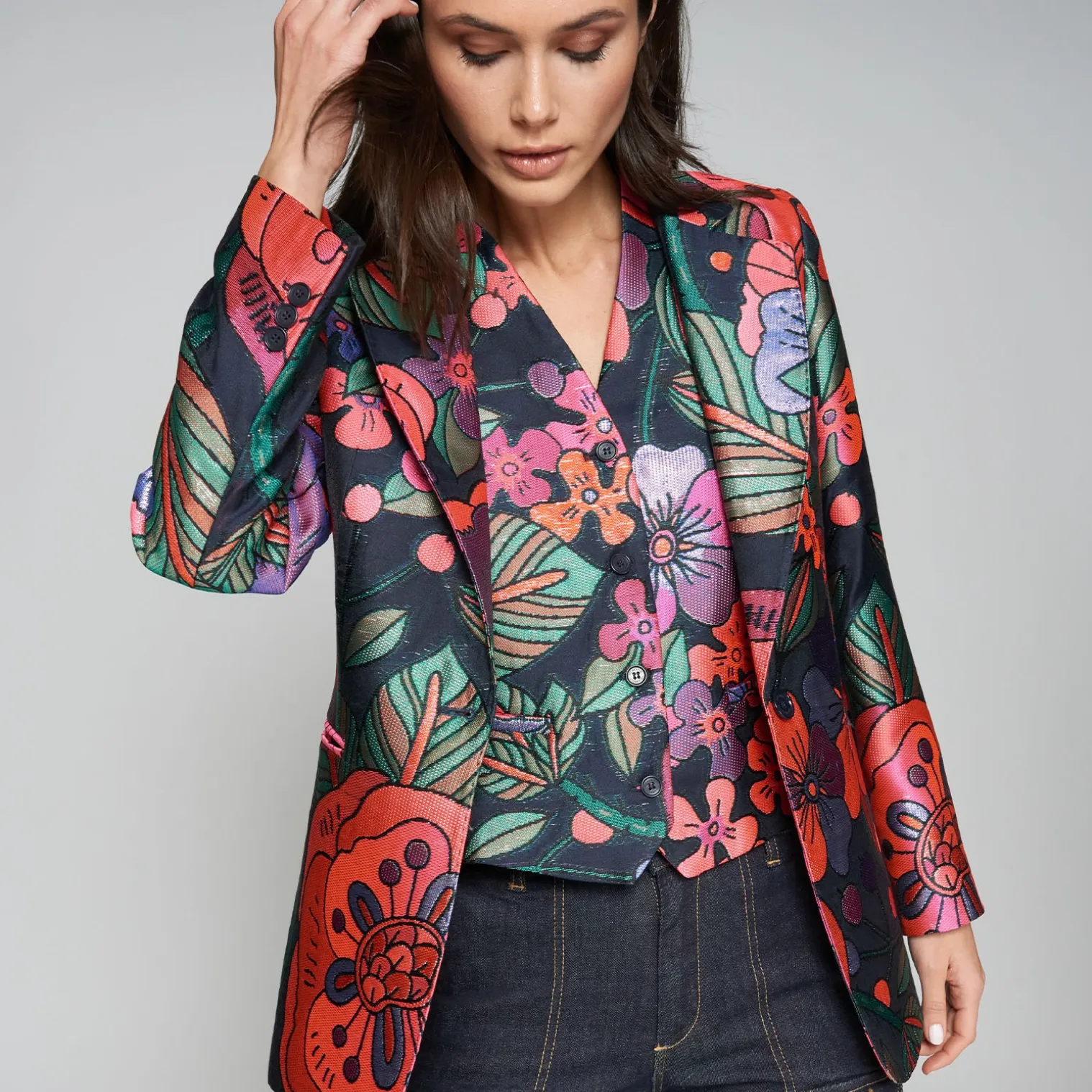 Vilagallo Jacket Embroidered Floral Jacquard