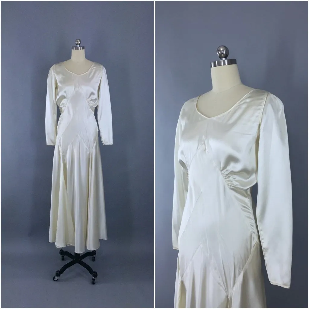 Vintage 1920s - 1930s Satin Wedding Dress