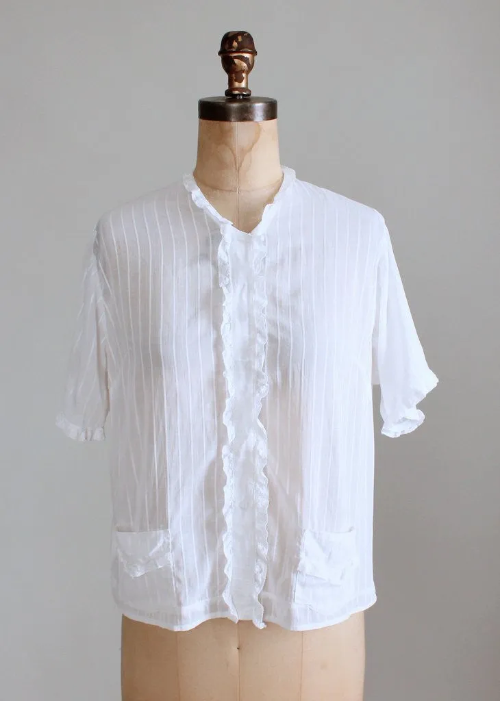 Vintage 1930s White Cotton Striped Blouse