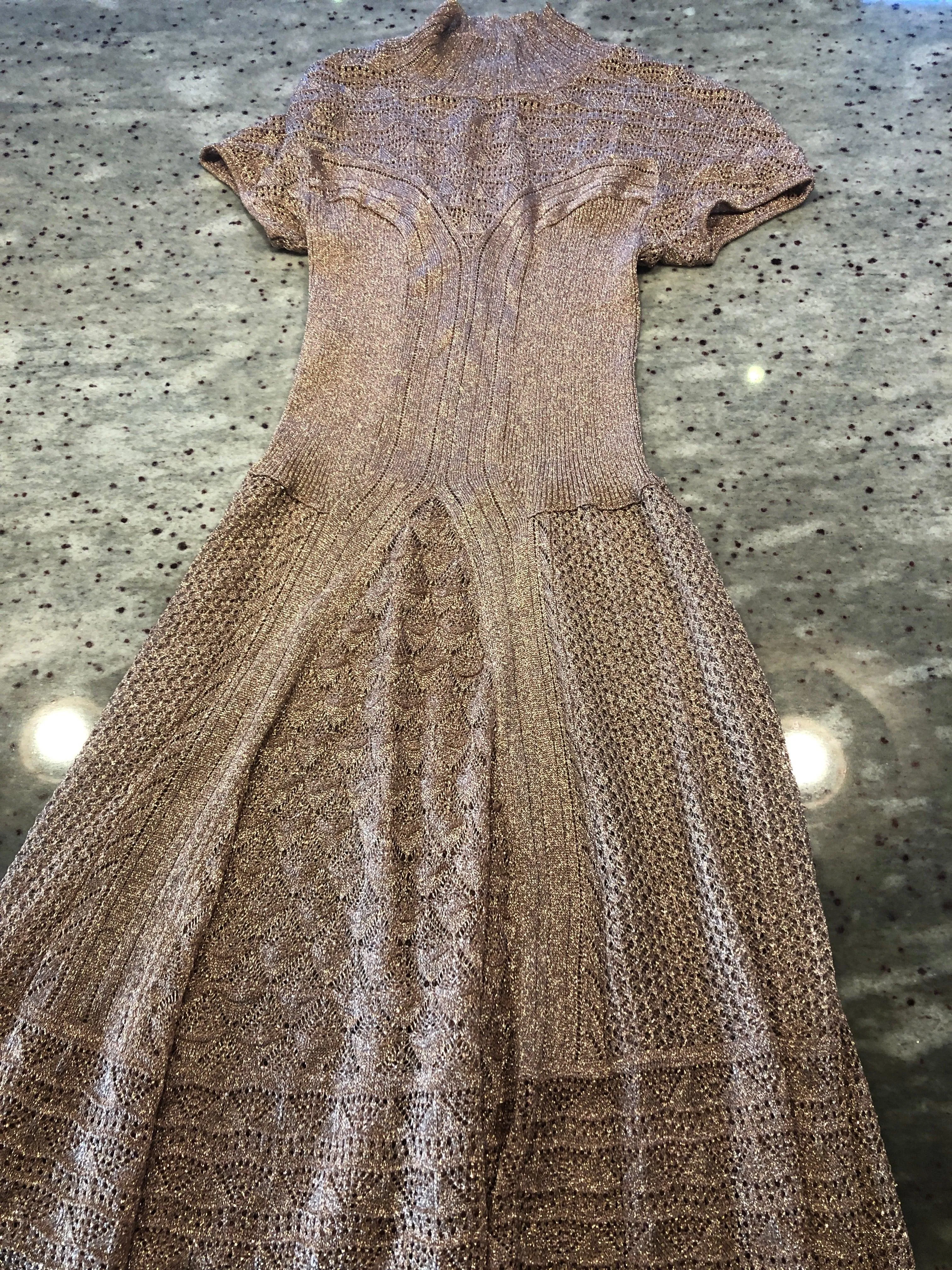 Vintage gold crochet dress and slip