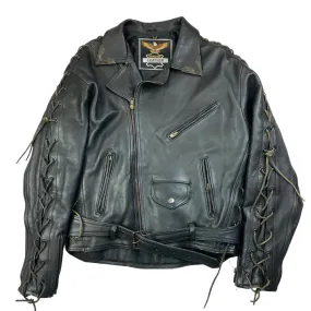 VTG  ZIP UP LEATHER BOMBER BIKER JACKET COAT ROCKABILLY HOT ROD ROCKER 40” M