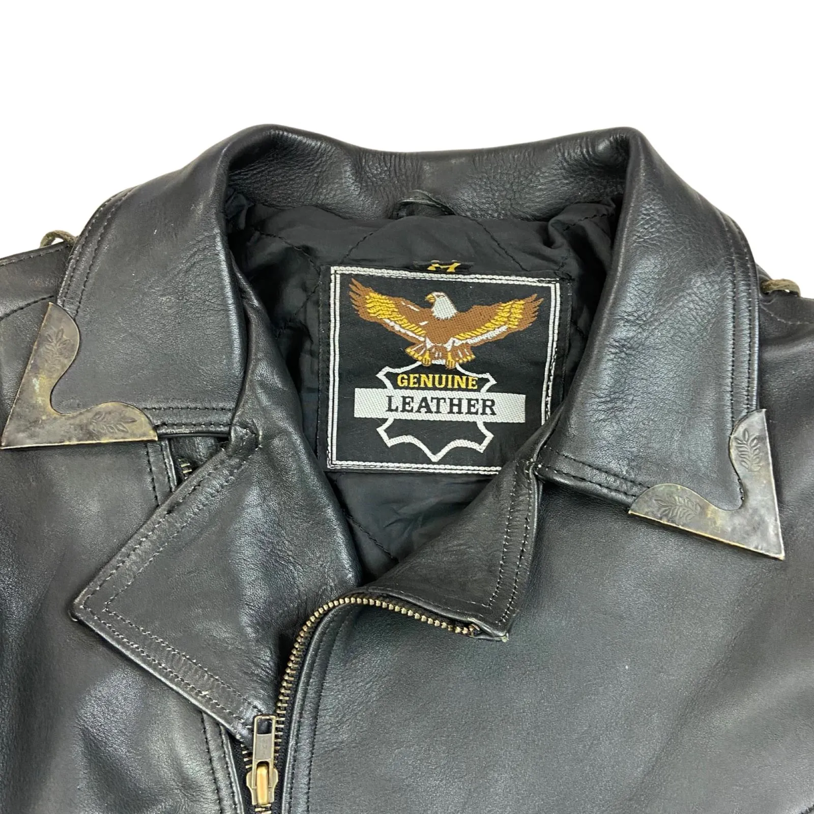 VTG  ZIP UP LEATHER BOMBER BIKER JACKET COAT ROCKABILLY HOT ROD ROCKER 40” M