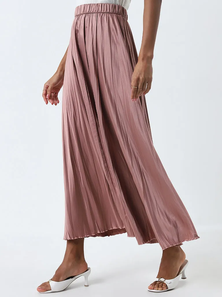 Wardrobe Dusty Pink Pleated High-Rise Skirt