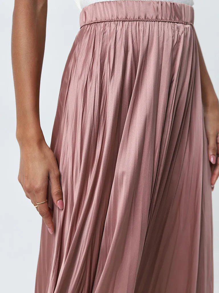 Wardrobe Dusty Pink Pleated High-Rise Skirt