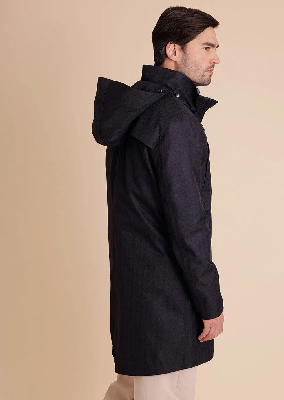 Waterproof Men's Parka 2.0 - Navy Herringbone