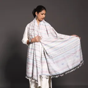 White - Kutch Traditional Embroidered Handwoven Fine Woolen Shawl