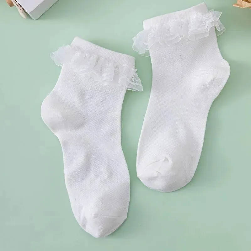 White Ruffle Socks Sweet Japanese Style