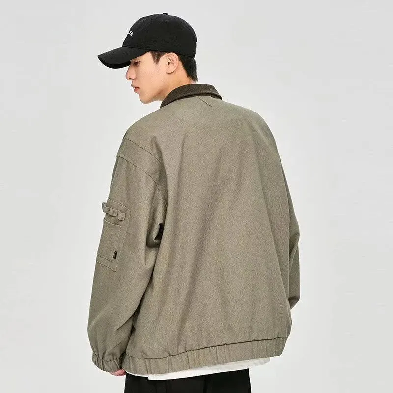 Wiaofellas  -  Big Pocket Bomber Jacket Men Women Vintage Spring Autumn Windbreaker Coat Japanese Zipper Patchwork Loose Cargo Outwear New