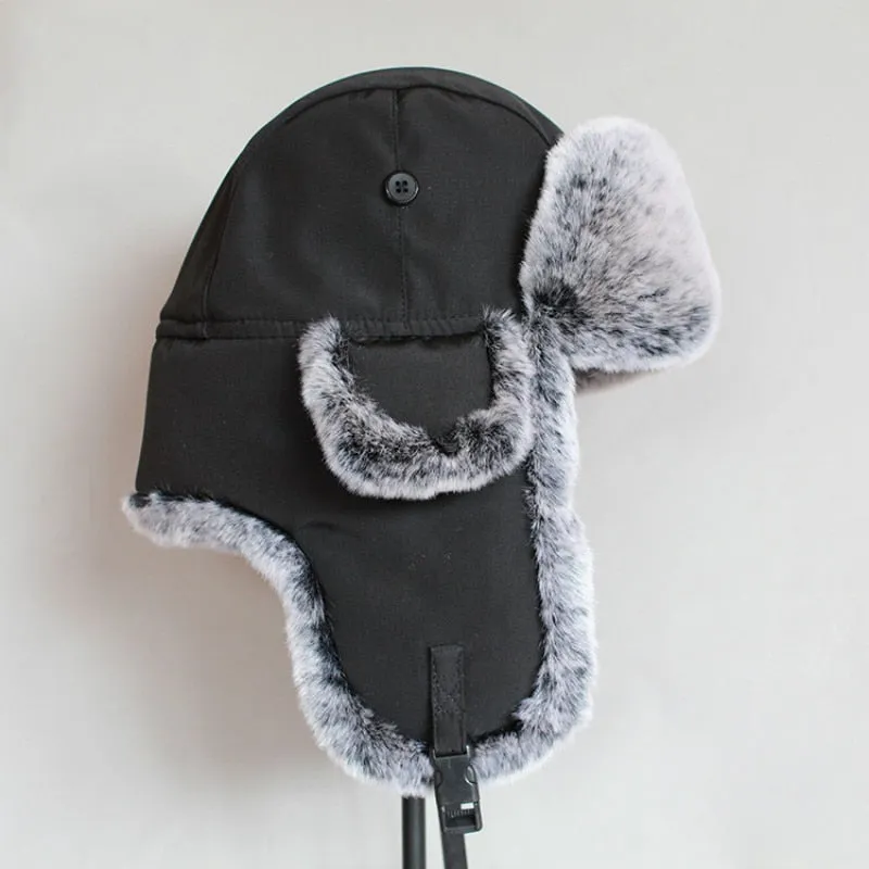 Winter bomber hat  For Men faux fur russian hat ushanka Thick Warm cap with ear flaps