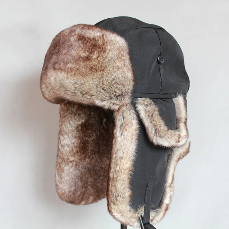 Winter bomber hat  For Men faux fur russian hat ushanka Thick Warm cap with ear flaps