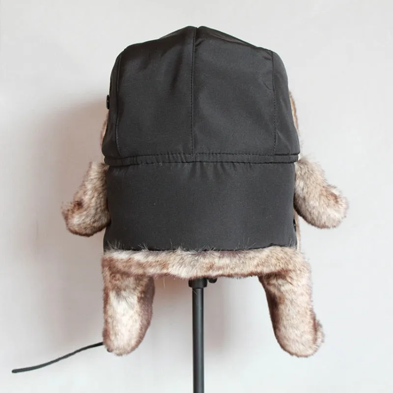 Winter bomber hat  For Men faux fur russian hat ushanka Thick Warm cap with ear flaps