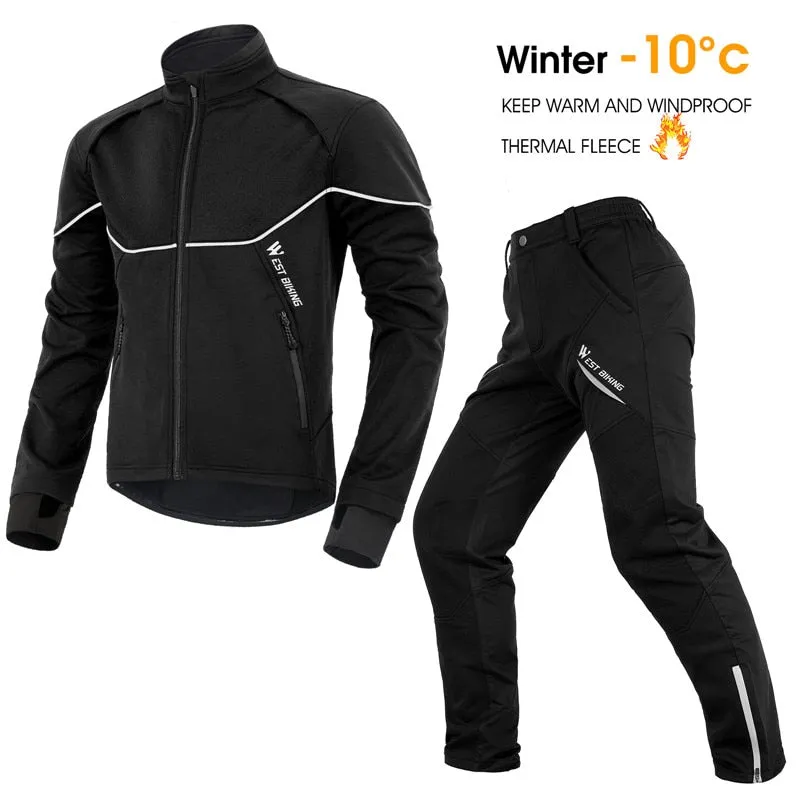 Winter Thermal Cycling Suit Men Women Windproof Bike Jersey Running Ski Snowboard Jacket Coat Pants M-3XL Sportswear