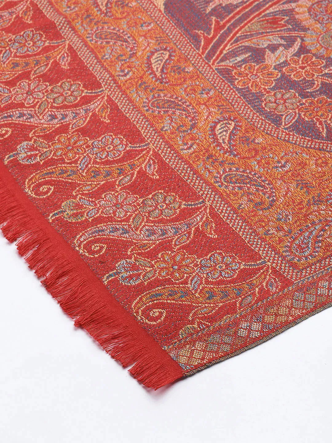 Women Maroon Jamawar Woven Design Shawl