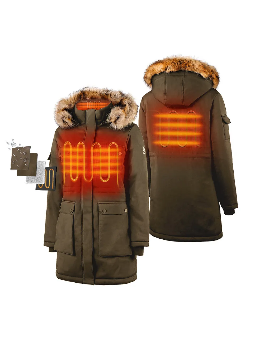 Women's Heated Thermolite® Parka - Olive / Red