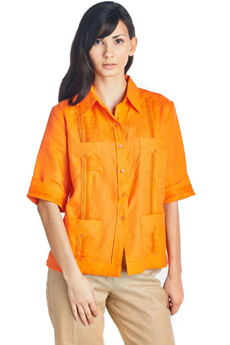 Women's Traditional Guayabera Shirt 3/4 Sleeve 4 Pocket Design