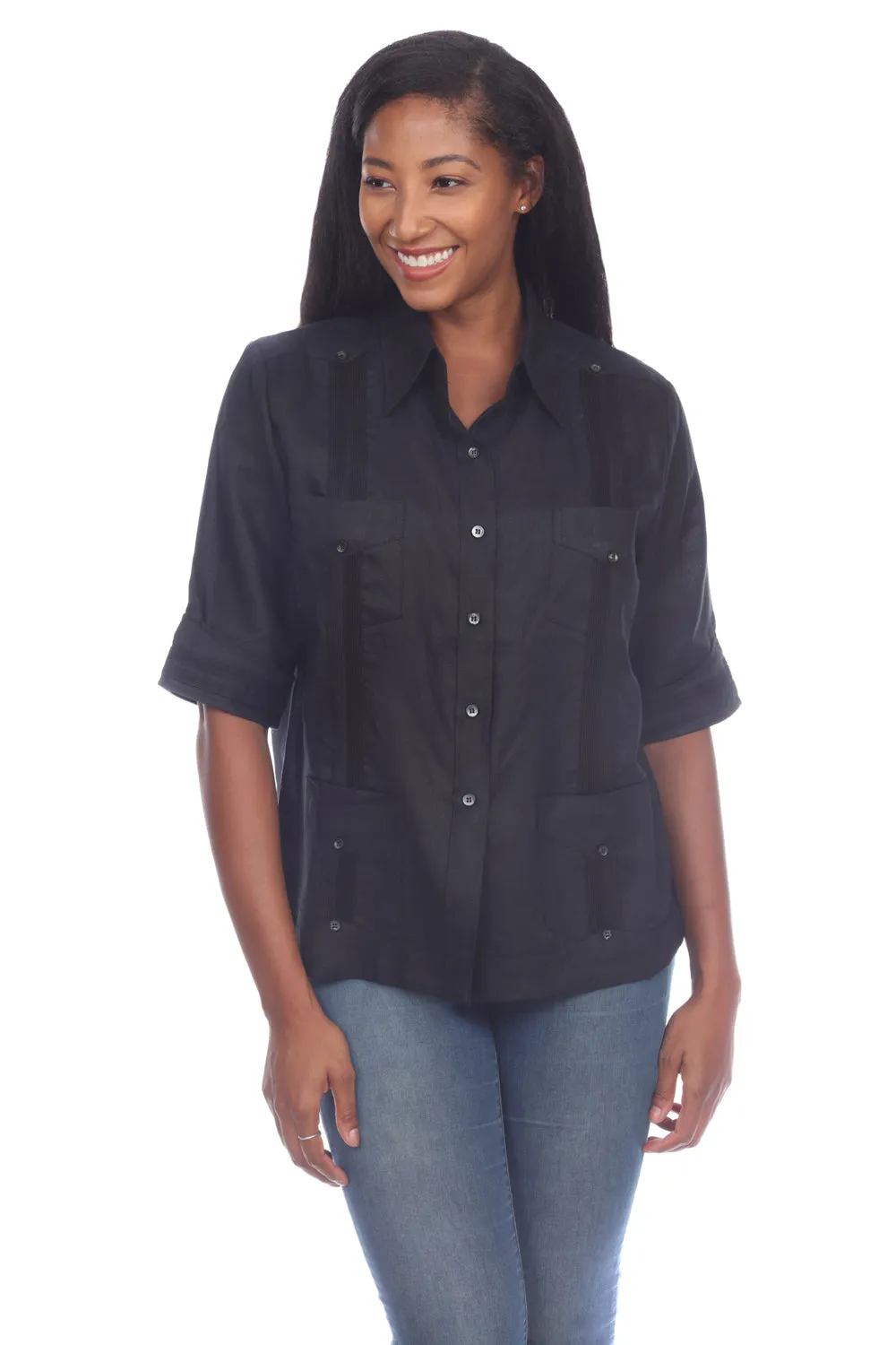 Women's Traditional Guayabera Shirt 3/4 Sleeve 4 Pocket Design