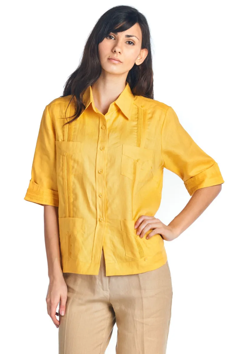 Women's Traditional Guayabera Shirt 3/4 Sleeve 4 Pocket Design