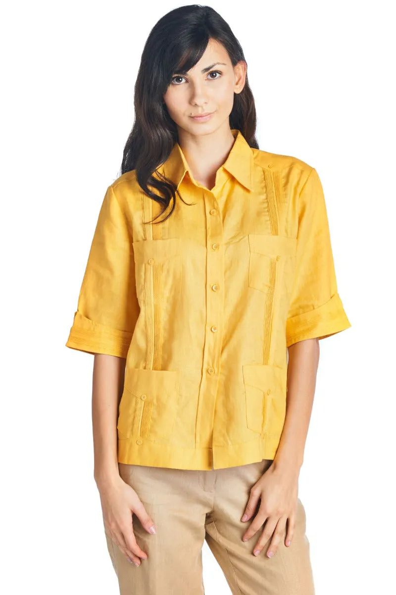 Women's Traditional Guayabera Shirt 3/4 Sleeve 4 Pocket Design