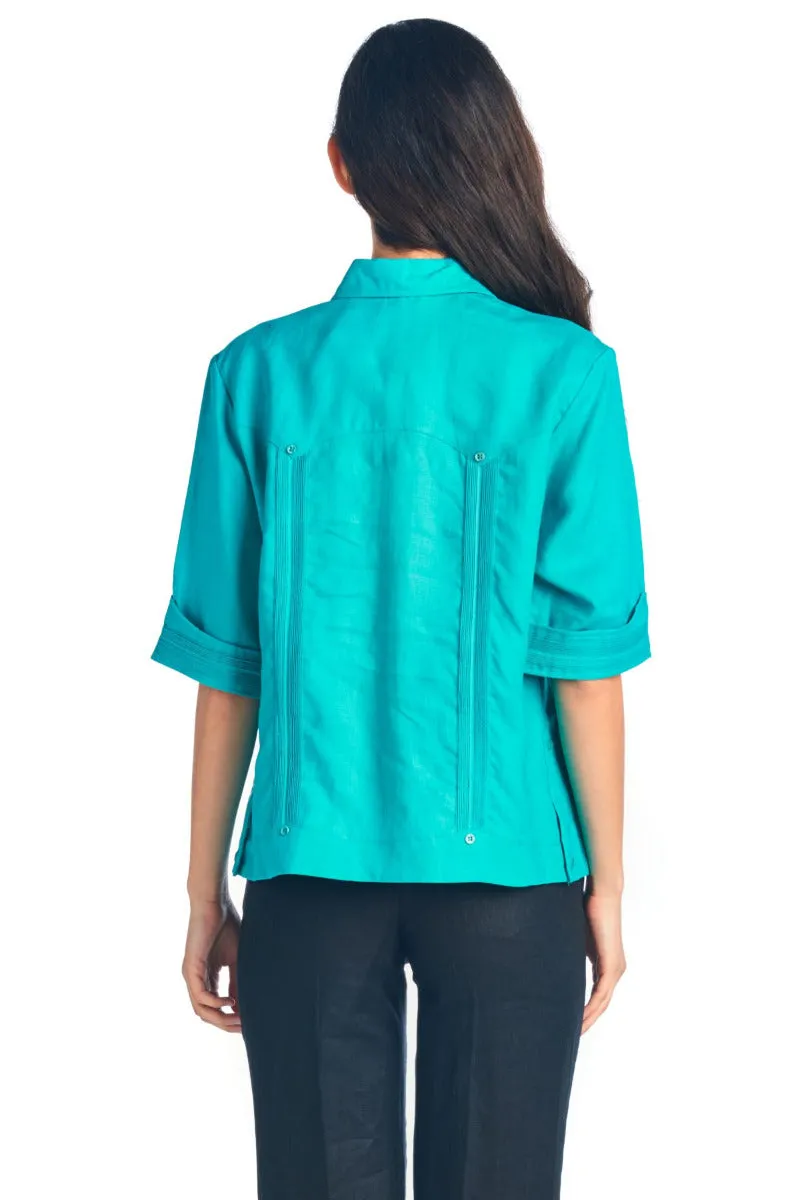 Women's Traditional Guayabera Shirt 3/4 Sleeve 4 Pocket Design