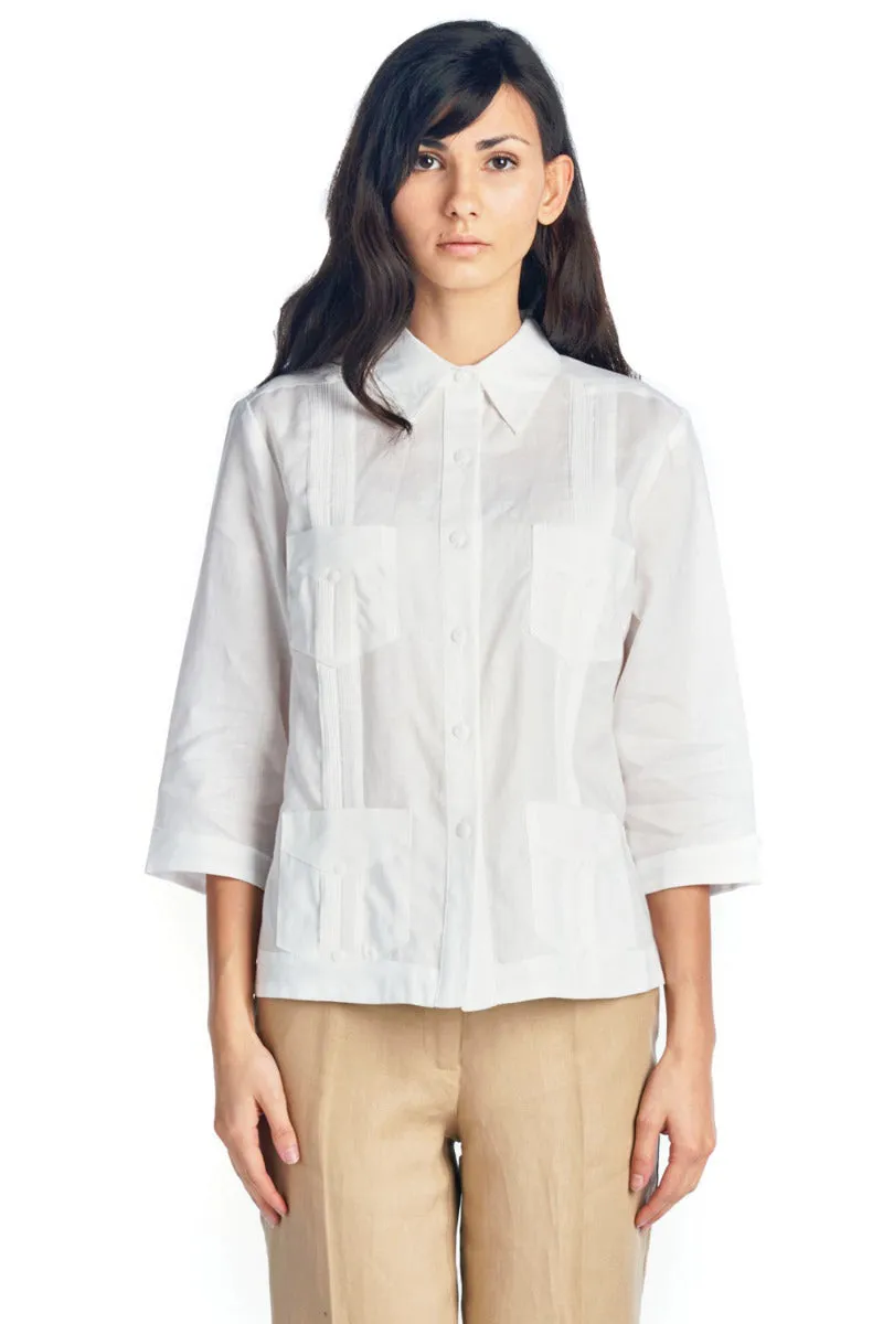 Women's Traditional Guayabera Shirt 3/4 Sleeve 4 Pocket Design