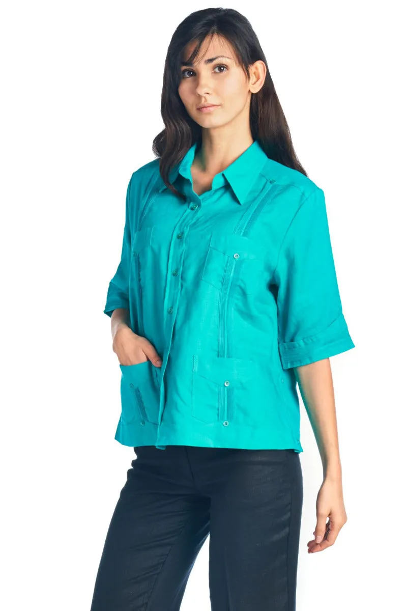 Women's Traditional Guayabera Shirt 3/4 Sleeve 4 Pocket Design