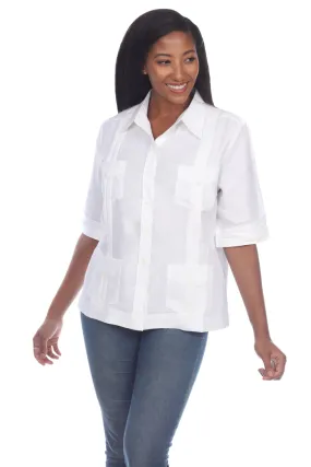 Women's Traditional Guayabera Shirt 3/4 Sleeve 4 Pocket Design