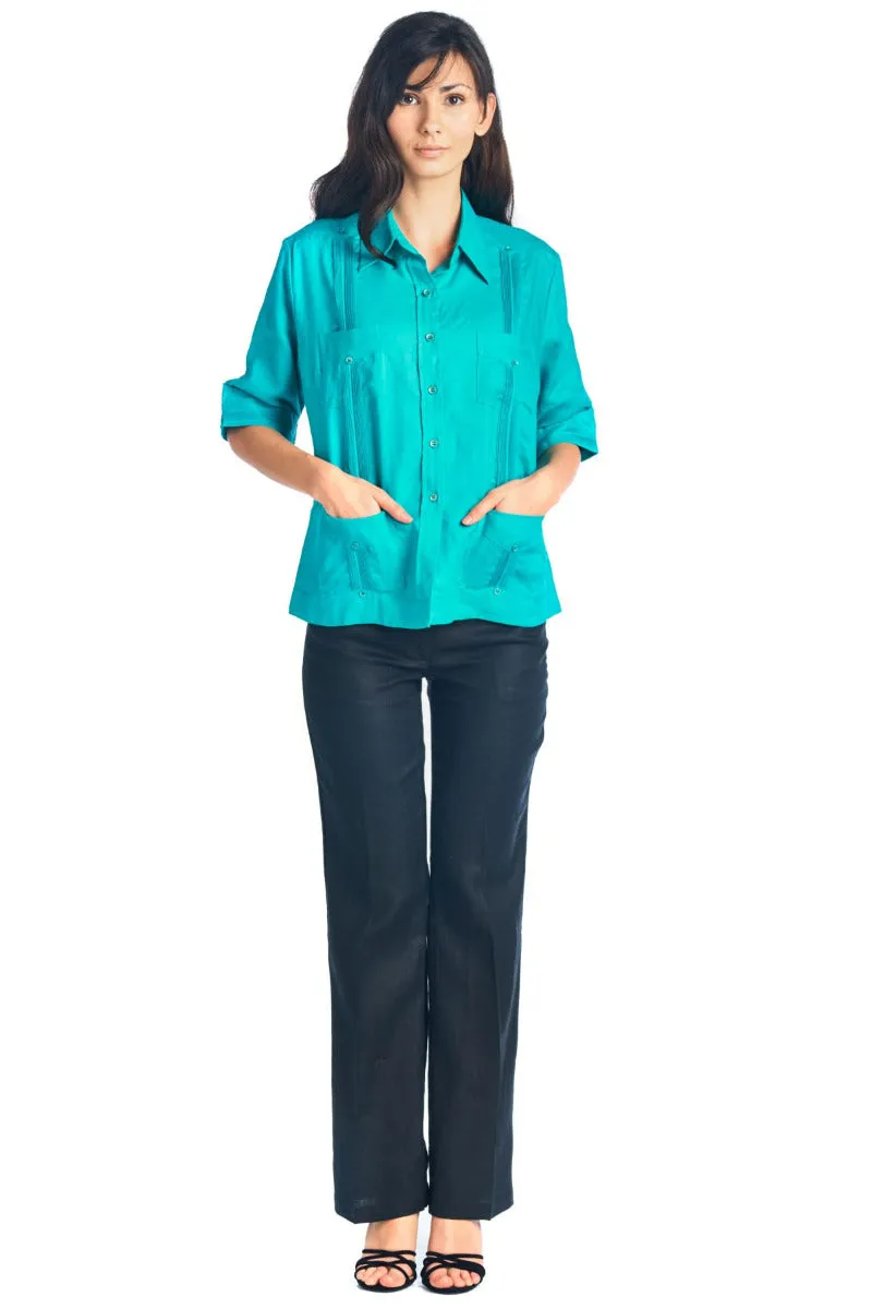 Women's Traditional Guayabera Shirt 3/4 Sleeve 4 Pocket Design