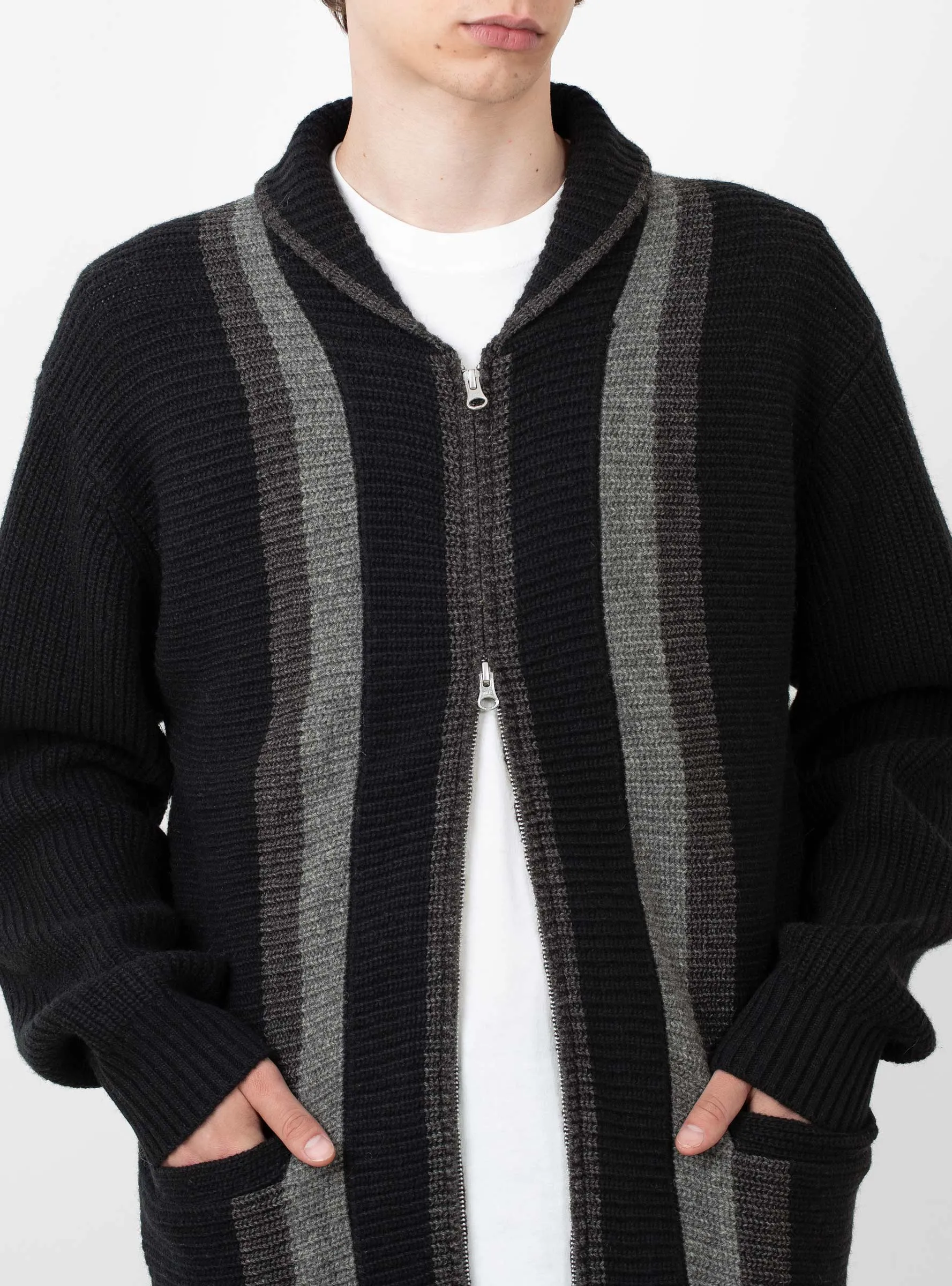 Zip Shawl Collar Knit Black