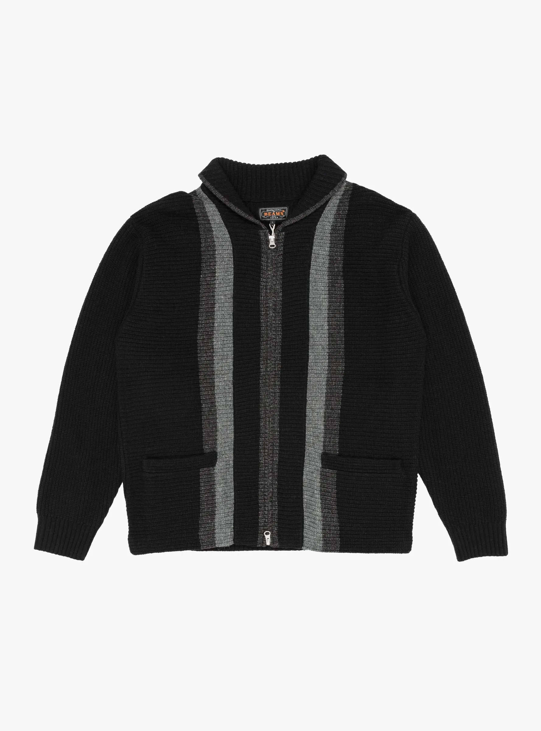 Zip Shawl Collar Knit Black